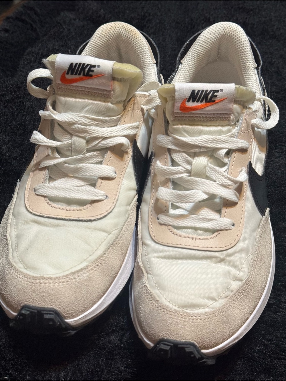 Nike Cream, Black & Orange Swoosh Classic Runner Sneakers